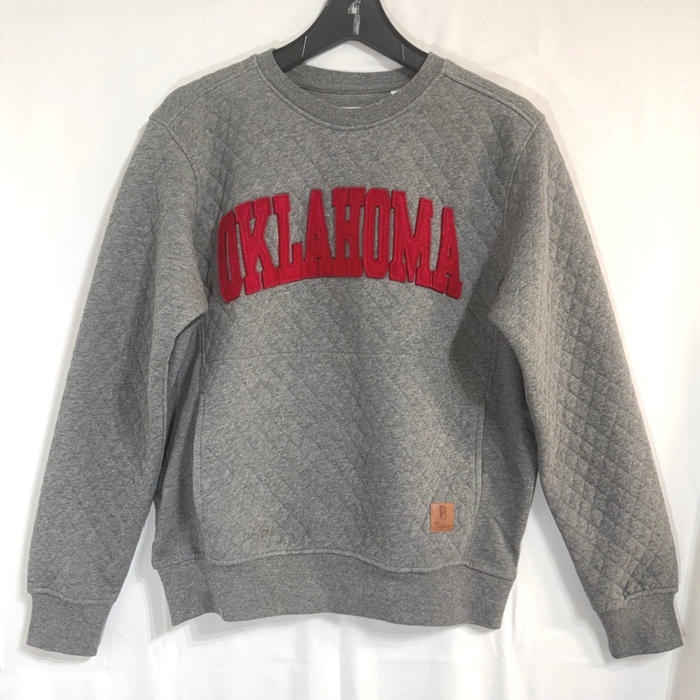 Oklahoma Sooners Pressbox Women's S Moose Quilted Pullover Sweatshirt Grey NEW
